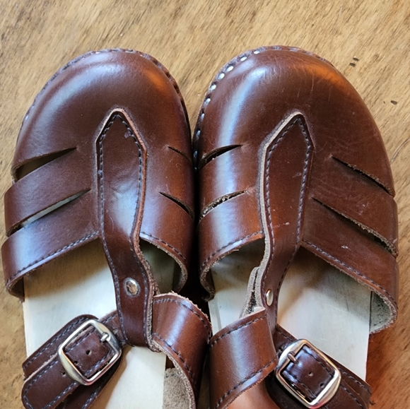 Troentorp Mary Jane Brown Pull Up wooden sole clogs sandals slides 39 EUC - Picture 9 of 17